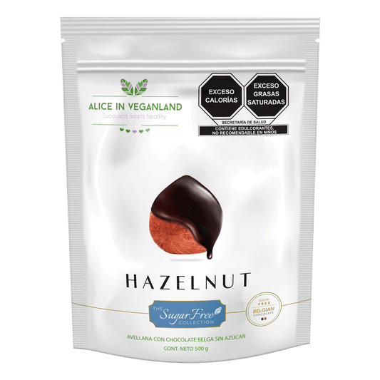Avellana con chocolate sin azúcar. Bolsa con 500 gramos.