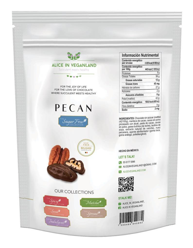 Nuez Pecana con chocolate sin azúcar. Bolsa con 500 gramos. ¡NUEVA!