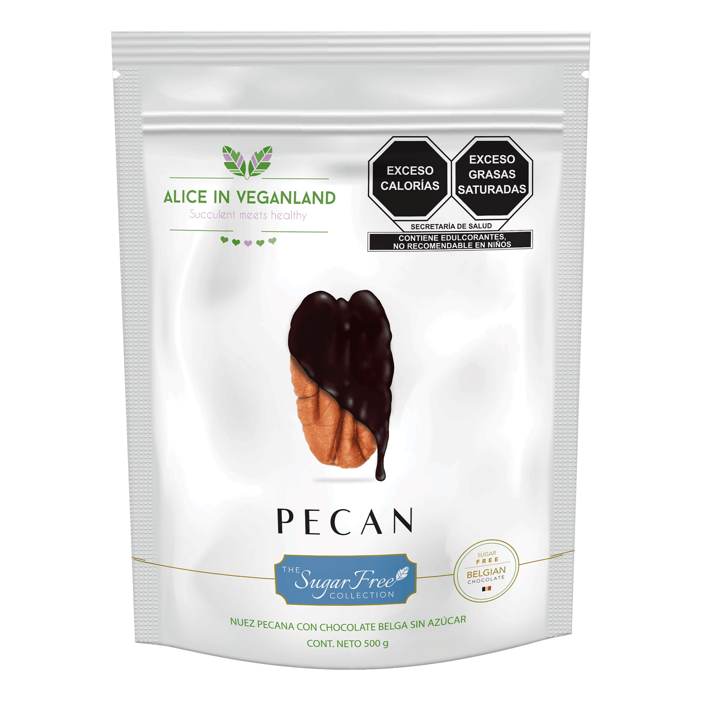 Nuez Pecana con chocolate sin azúcar. Bolsa con 500 gramos. ¡NUEVA!